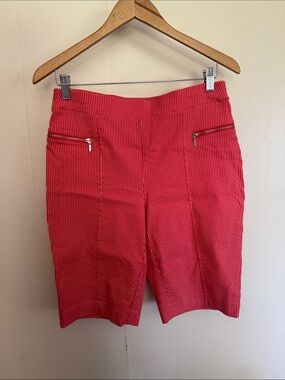 Chico's perfect stretch Red/Orange Pinstripe Bermuda Shorts